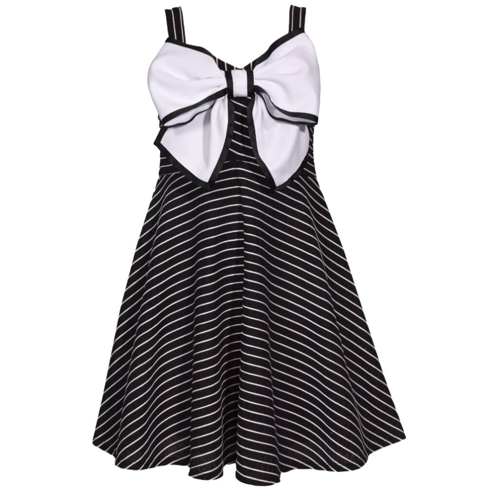 NEW Bonnie Jean Girls Size 7-16 Black/White Bow Front Knit Dress